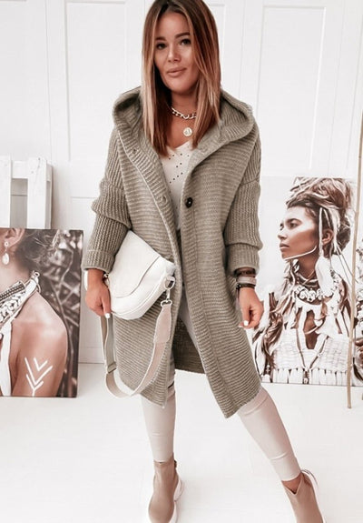 Langer Cardigan – Mit Kapuze – Oversized – Gestrickter Cardigan – Damen-Coatigan