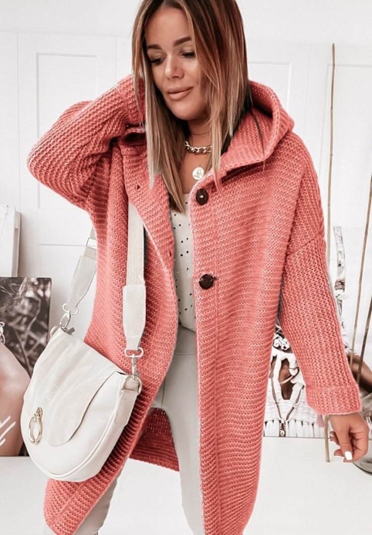 Langer Cardigan – Mit Kapuze – Oversized – Gestrickter Cardigan – Damen-Coatigan