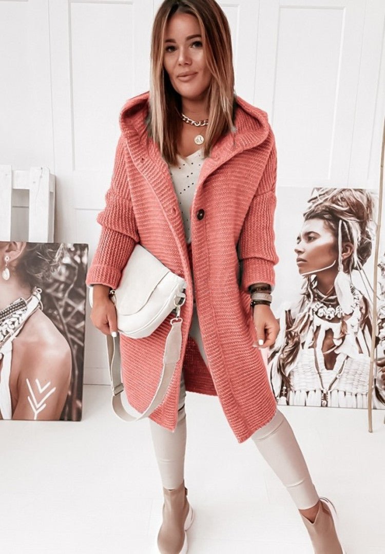 Langer Cardigan – Mit Kapuze – Oversized – Gestrickter Cardigan – Damen-Coatigan