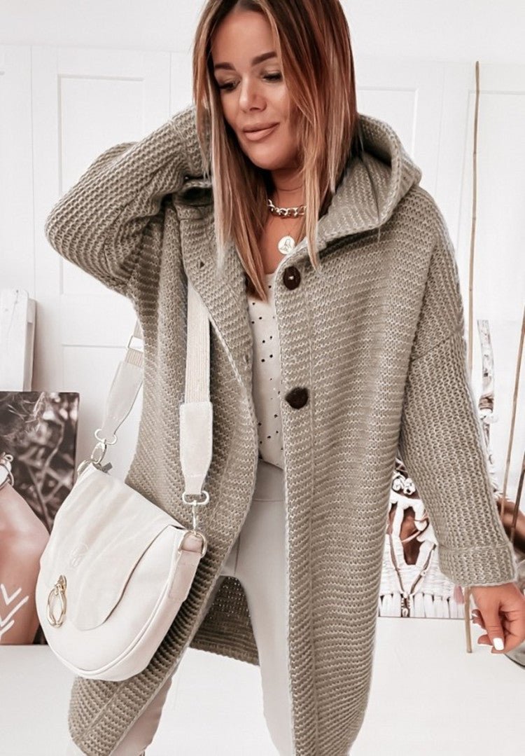 Langer Cardigan – Mit Kapuze – Oversized – Gestrickter Cardigan – Damen-Coatigan