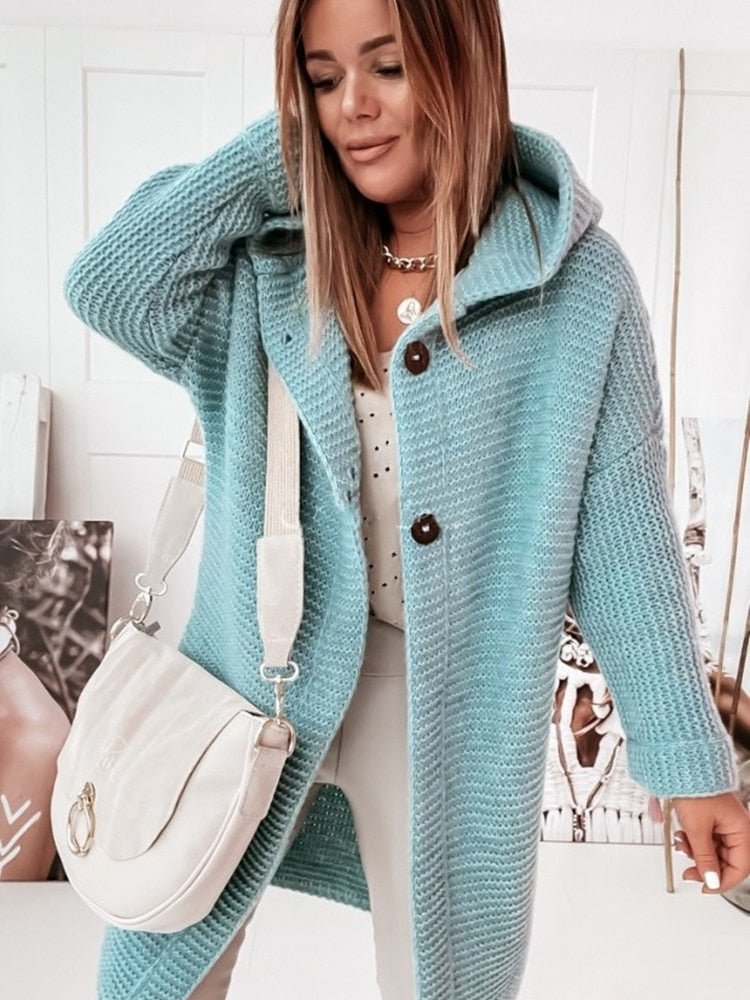 Langer Cardigan – Mit Kapuze – Oversized – Gestrickter Cardigan – Damen-Coatigan