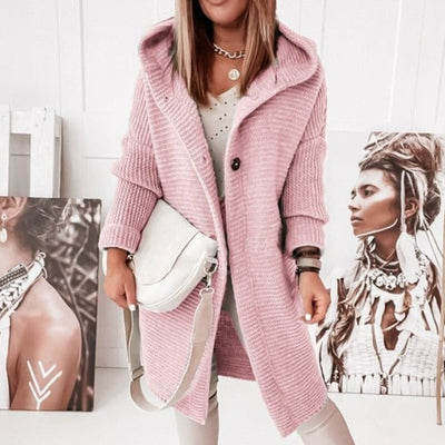 Langer Cardigan – Mit Kapuze – Oversized – Gestrickter Cardigan – Damen-Coatigan