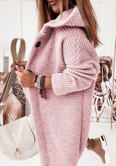 Langer Cardigan – Mit Kapuze – Oversized – Gestrickter Cardigan – Damen-Coatigan