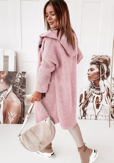 Langer Cardigan – Mit Kapuze – Oversized – Gestrickter Cardigan – Damen-Coatigan