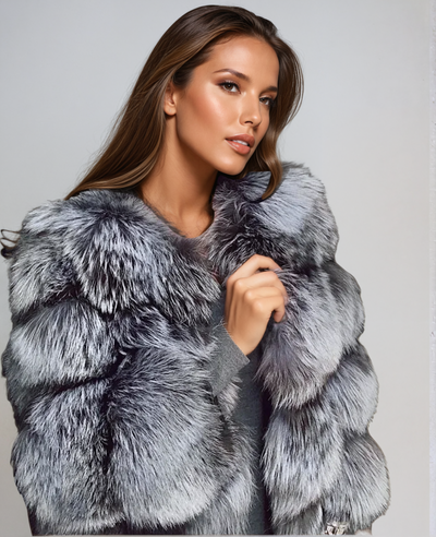 Kunstpelzjacke - Kurzer flauschiger Pelz-Wintermantel für Frauen