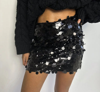 Mini-Paillettenrock | Schwarz und Silber | Glitzernder Minirock | Glitzerrock