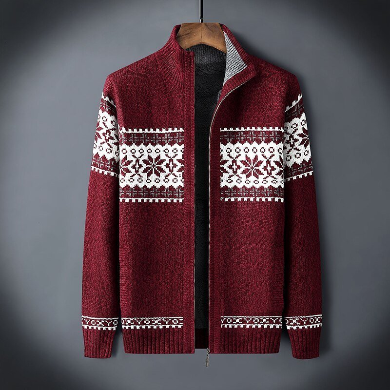 Gestrickte Strickjacke | Winter | Schneeflocke | Strickjacke mit Reißverschluss | Herren-Strickmode