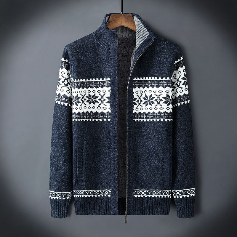 Gestrickte Strickjacke | Winter | Schneeflocke | Strickjacke mit Reißverschluss | Herren-Strickmode