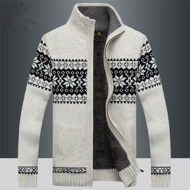 Gestrickte Strickjacke | Winter | Schneeflocke | Strickjacke mit Reißverschluss | Herren-Strickmode