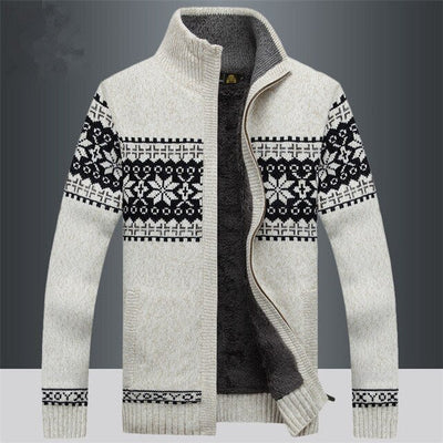 Gestrickte Strickjacke | Winter | Schneeflocke | Strickjacke mit Reißverschluss | Herren-Strickmode