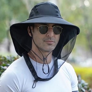 Sonnenhut Herren in Schwarz mit Moskitonetz - Fashion Peak