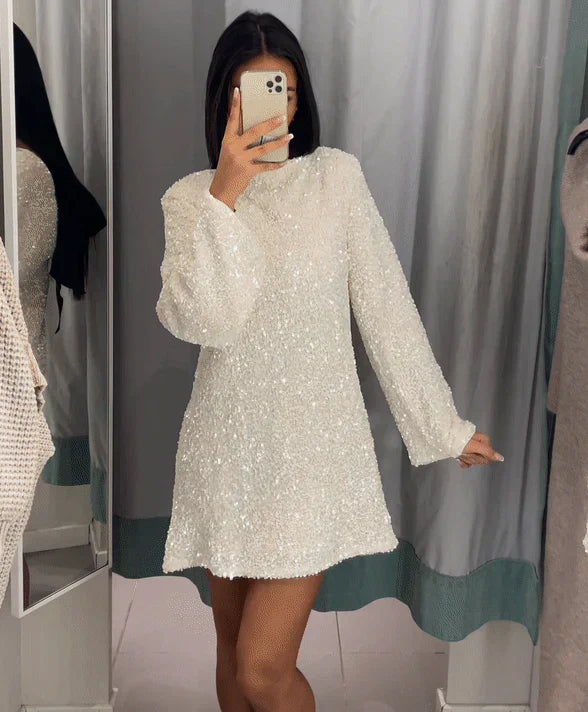 Paillettenkleid – Langärmliges, funkelndes Minikleid für Partys