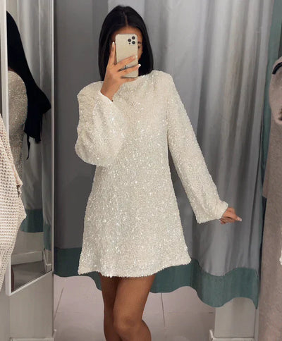 Paillettenkleid – Langärmliges, funkelndes Minikleid für Partys