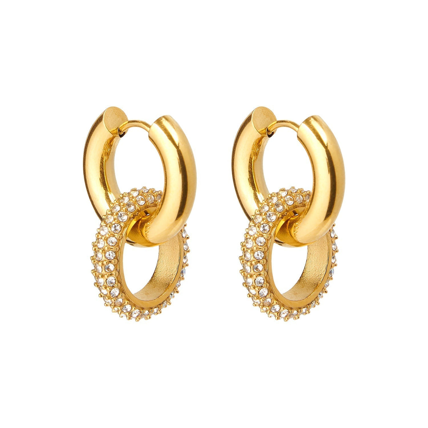 Doppelreihige Creolen – Kleine Creolen für Damen mit goldenen Zirkonias