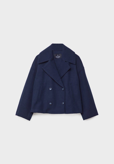 Wolljacke – Kurzer, doppelreihiger Woll-Trenchcoat für Damen