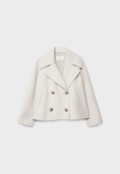 Wolljacke – Kurzer, doppelreihiger Woll-Trenchcoat für Damen