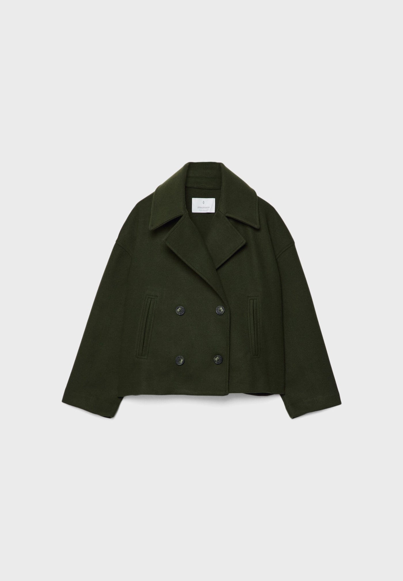 Wolljacke – Kurzer, doppelreihiger Woll-Trenchcoat für Damen