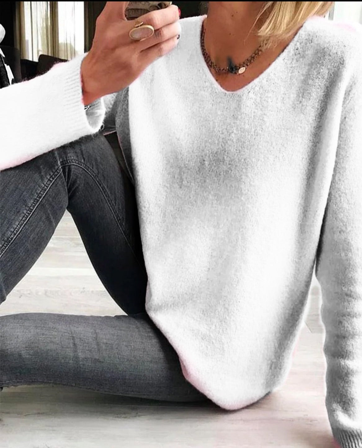 Strickpullover | V-Ausschnitt | Loose Fit | Oversized Sweater | Damenstrickwaren