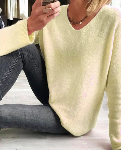 Strickpullover | V-Ausschnitt | Loose Fit | Oversized Sweater | Damenstrickwaren