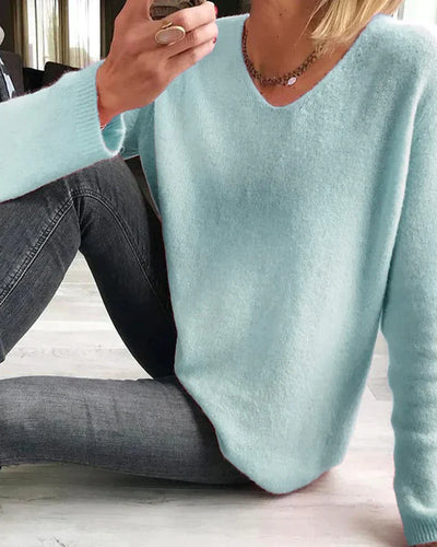 Strickpullover | V-Ausschnitt | Loose Fit | Oversized Sweater | Damenstrickwaren