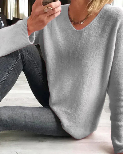 Strickpullover | V-Ausschnitt | Loose Fit | Oversized Sweater | Damenstrickwaren