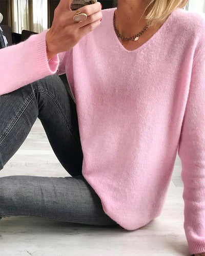 Strickpullover | V-Ausschnitt | Loose Fit | Oversized Sweater | Damenstrickwaren