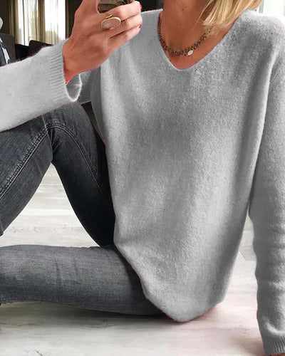 Strickpullover | V-Ausschnitt | Loose Fit | Oversized Sweater | Damenstrickwaren