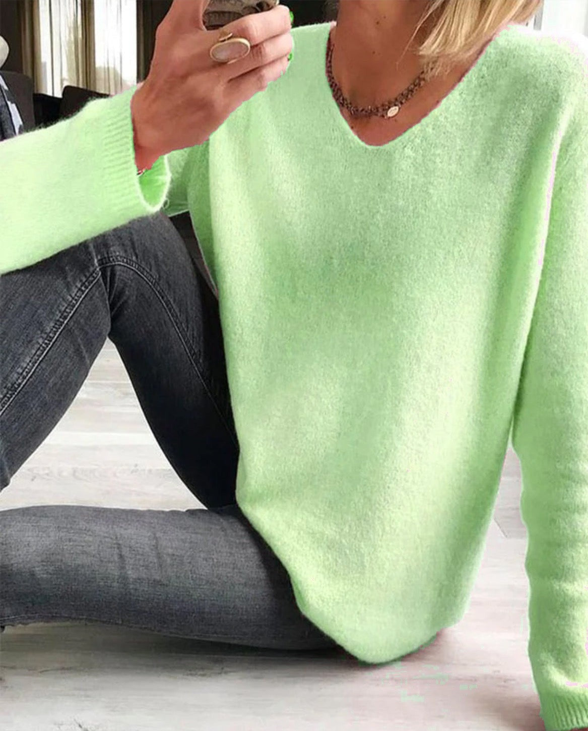 Strickpullover | V-Ausschnitt | Loose Fit | Oversized Sweater | Damenstrickwaren