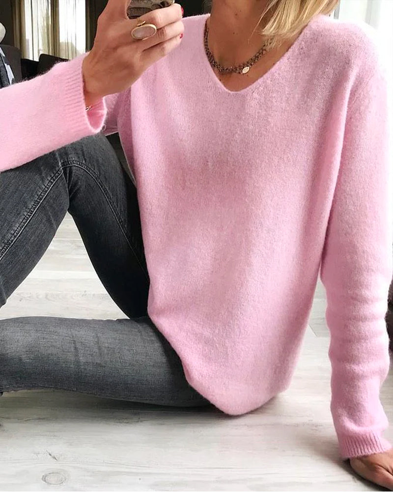 Strickpullover | V-Ausschnitt | Loose Fit | Oversized Sweater | Damenstrickwaren