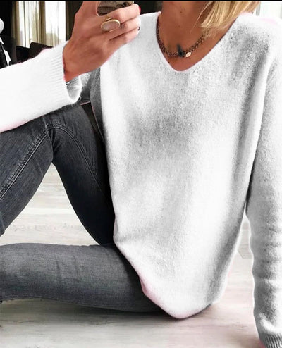 Strickpullover | V-Ausschnitt | Loose Fit | Oversized Sweater | Damenstrickwaren
