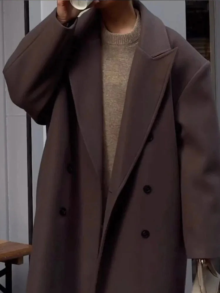Übergroßer Wollmantel - Zweireiher - Lang - Übergroßer Trenchcoat - Damen Wintermantel