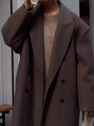 Übergroßer Wollmantel - Zweireiher - Lang - Übergroßer Trenchcoat - Damen Wintermantel