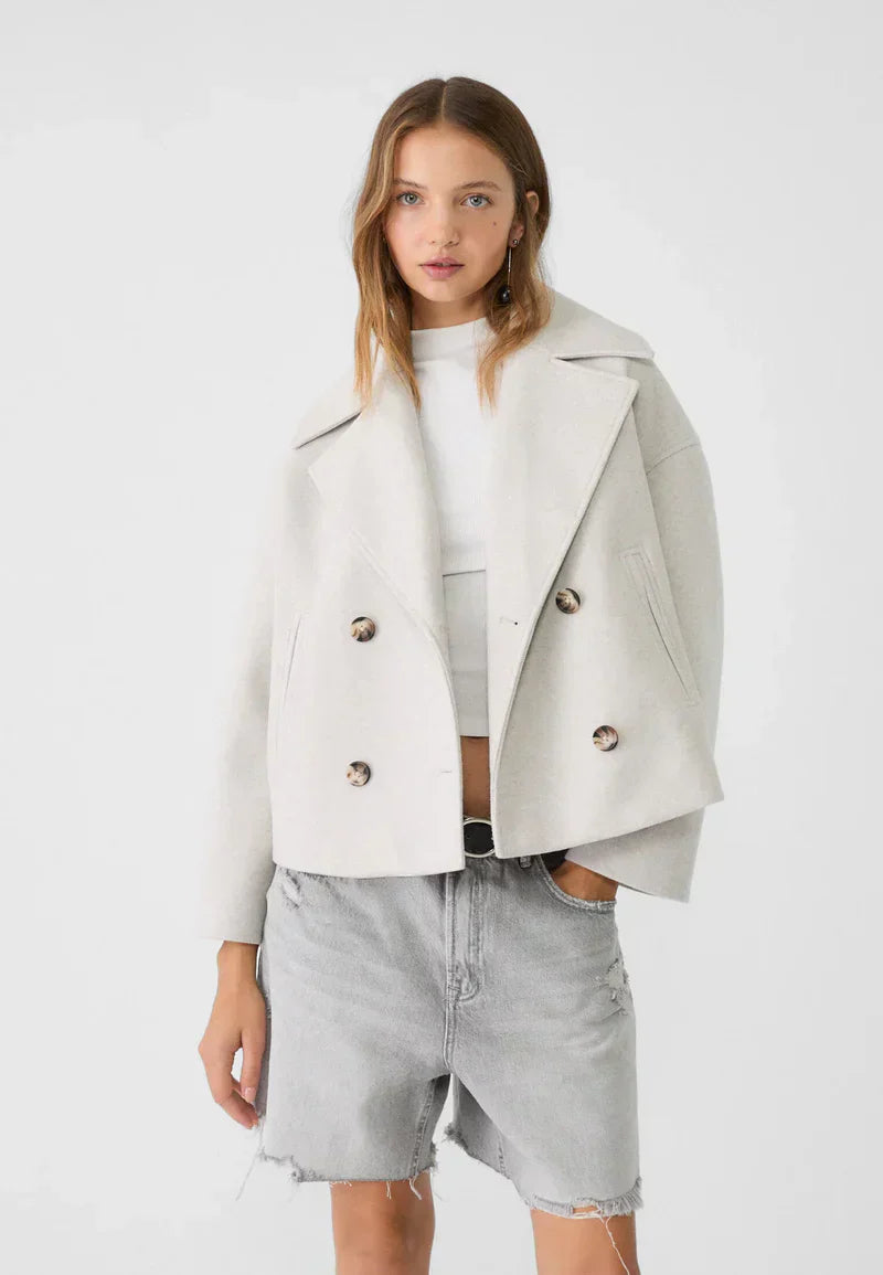 Übergroße Jacke – Zweireiher – Herbst – Kurze Trenchcoat-Jacke – Damenjacke