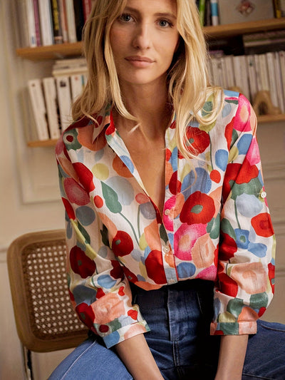 Bluse mit Blumenmuster | Langarm | Mit Kragen | Blümchenhemd | Damenhemd mit Knöpfen
