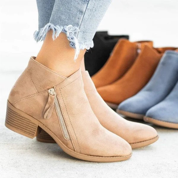 Wildlederstiefel – Damenstiefel mit niedrigem Blockabsatz