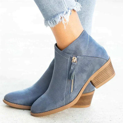 Wildlederstiefel – Damenstiefel mit niedrigem Blockabsatz