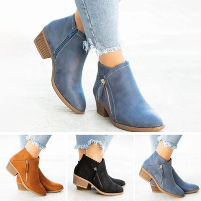 Wildlederstiefel – Damenstiefel mit niedrigem Blockabsatz