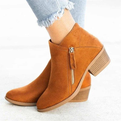 Wildlederstiefel – Damenstiefel mit niedrigem Blockabsatz
