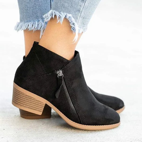 Wildlederstiefel – Damenstiefel mit niedrigem Blockabsatz