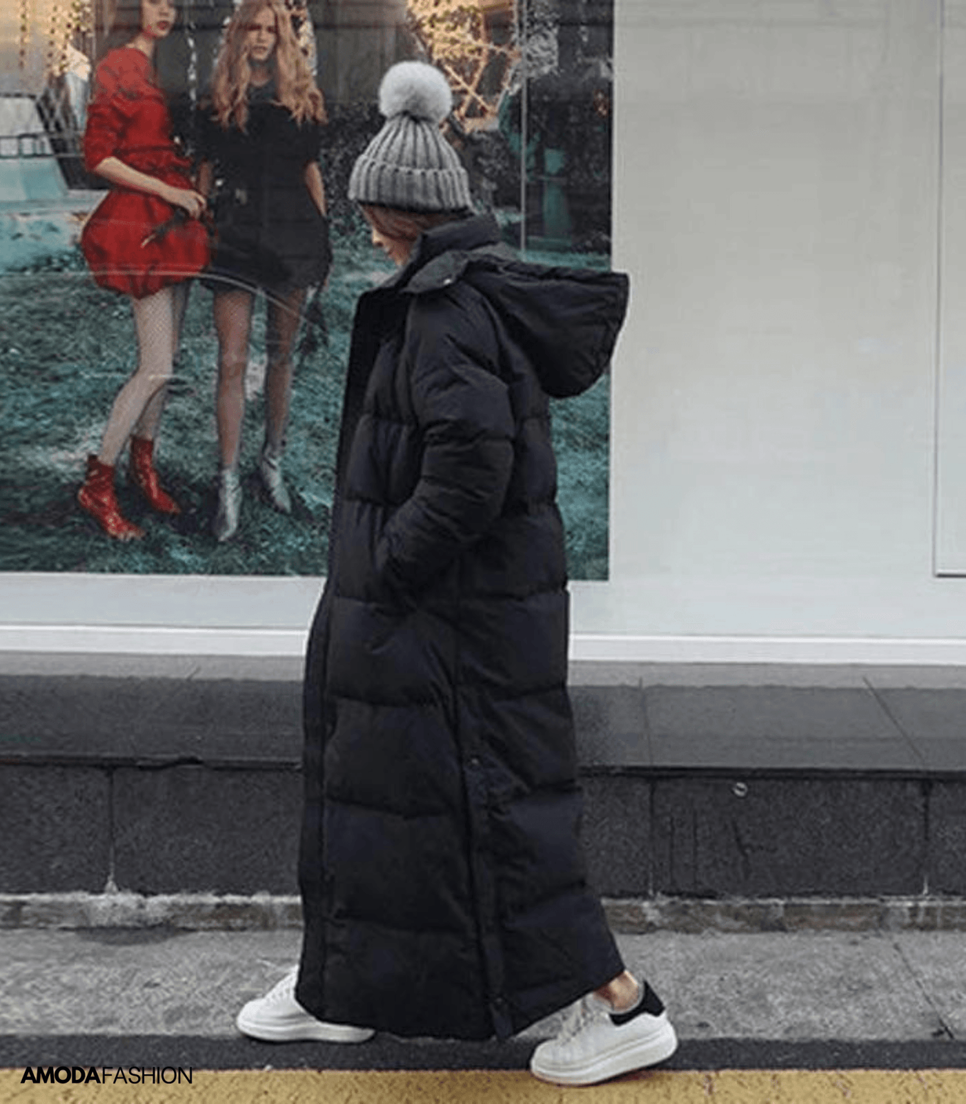 Langer Puffermantel - mit Kapuze - Oversized - Damen lange Pufferjacke - Damen Wintermantel