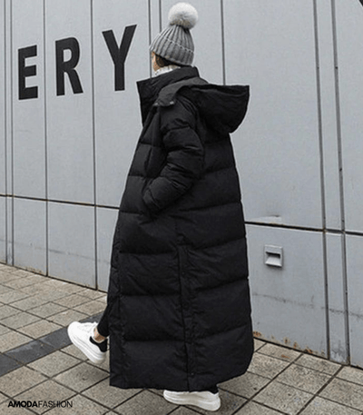 Langer Puffermantel - mit Kapuze - Oversized - Damen lange Pufferjacke - Damen Wintermantel