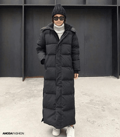 Langer Puffermantel - mit Kapuze - Oversized - Damen lange Pufferjacke - Damen Wintermantel