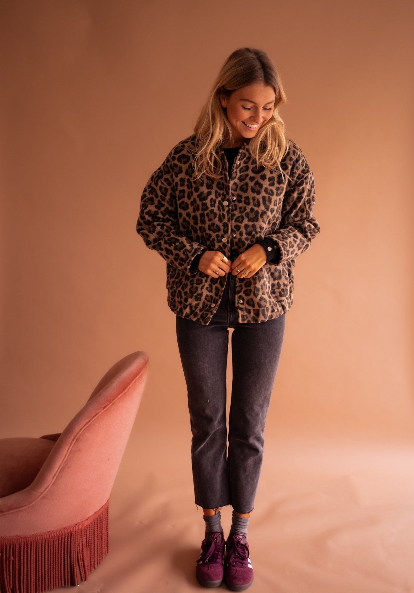Leopardenjacke - Übergroße Bomberjacke für Frauen mit Leopardenprint