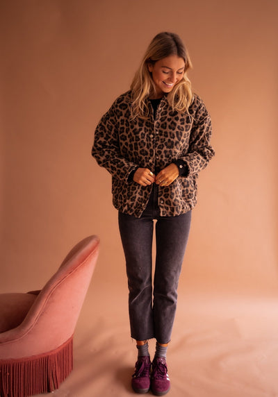 Leopardenjacke - Übergroße Bomberjacke für Frauen mit Leopardenprint
