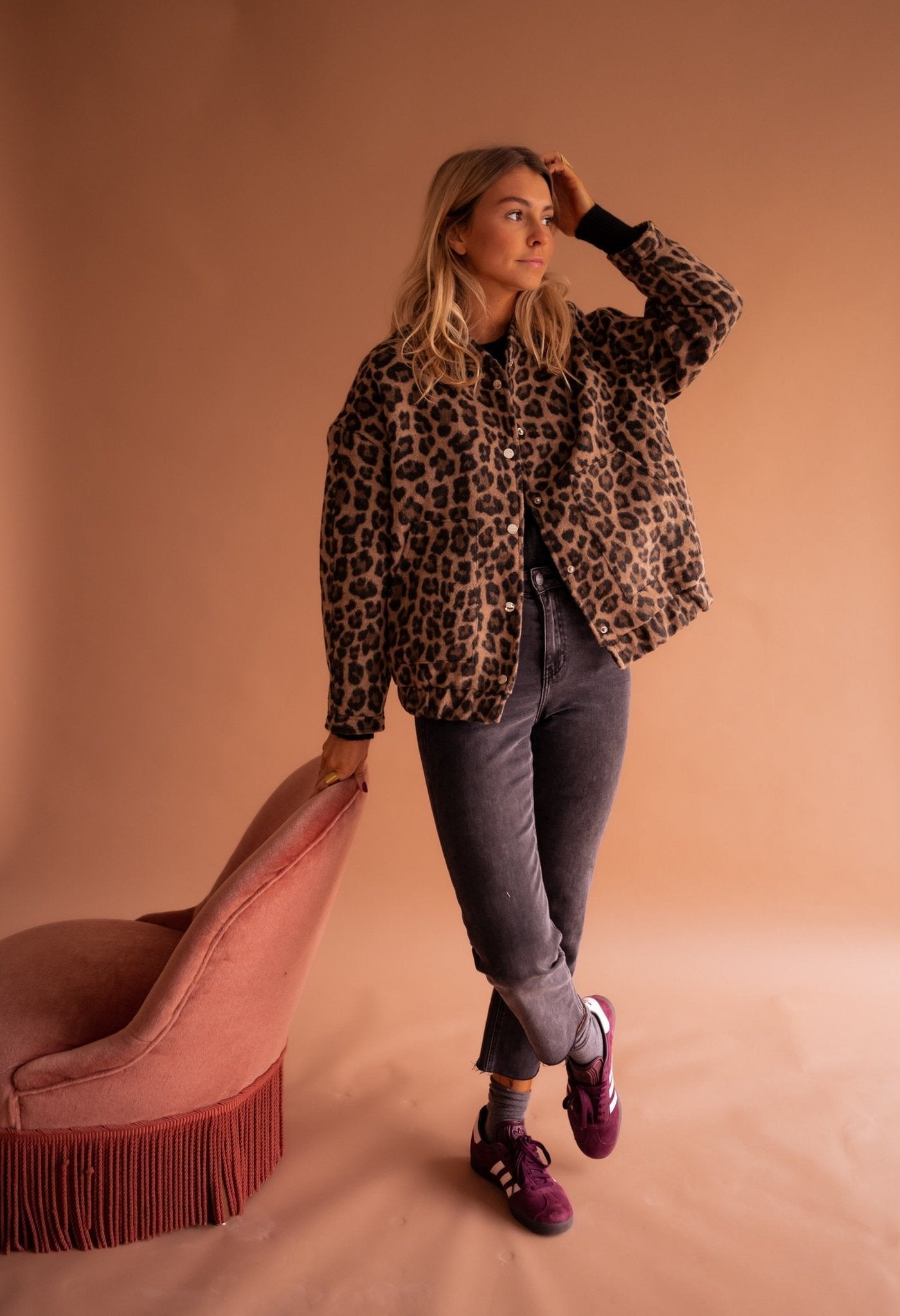Leopardenjacke - Übergroße Bomberjacke für Frauen mit Leopardenprint