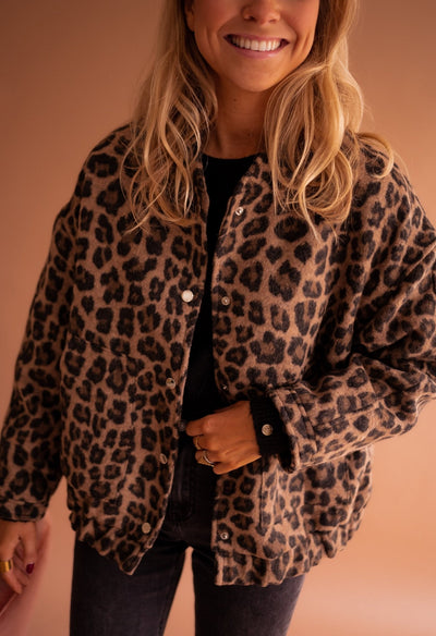 Leopardenjacke - Übergroße Bomberjacke für Frauen mit Leopardenprint