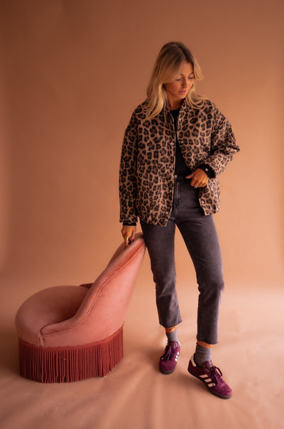 Leopardenjacke - Übergroße Bomberjacke für Frauen mit Leopardenprint