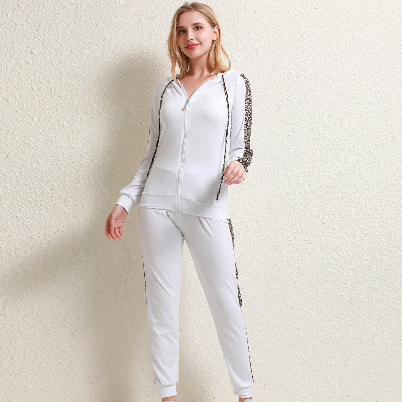 Trainingsanzug – Leopardenmuster – Reißverschluss – Set aus Kapuzenpullover und Jogginghose – Loungewear für Frauen