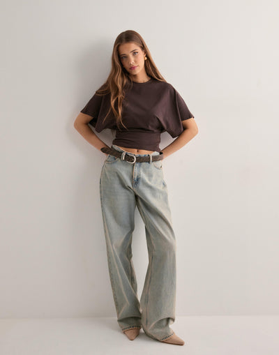 Fledermaushemd – Rundhalsausschnitt – Weite Ärmel – Kurzärmelige Bluse – T-Shirts für Frauen