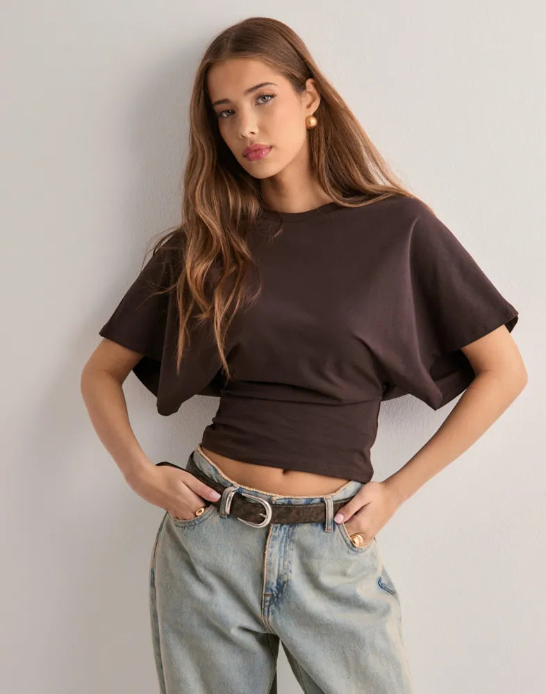 Fledermaushemd – Rundhalsausschnitt – Weite Ärmel – Kurzärmelige Bluse – T-Shirts für Frauen